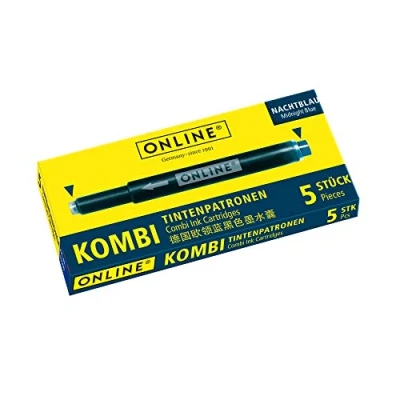 Image de ONLINE 5x Recharges d&#039;encre pour stylos plumes I compatible avec LAMY, Pelikan, Schneider etc encre bleu nuit cartouches universelles résistants au gel, non effaçables