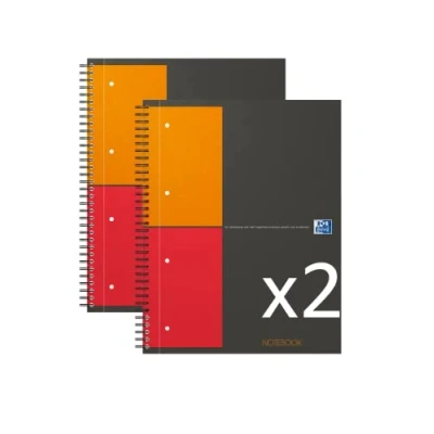 Afbeelding van Oxford 2 notitieboeken International Notebook A4+, kleine ruitjes, 5 mm, 160 pagina&#039;s, volledige omslag, grijs