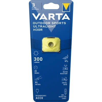 Afbeelding van Varta LED zaklamp Outdoor Ultralight, H30R lime 300lm, incl. 1x micro USB kabel, retail blister