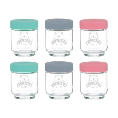 Afbeelding van Kilner Set Van 6 Bokalen Uit Glas Voor Babyvoeding Met Silicone Deksel 190ml