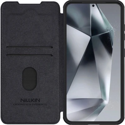 Afbeelding van Nillkin Qin Pro Hoesje Geschikt voor Samsung Galaxy S25 Plus Book Case met Camera Slider Ruimte Twee Pasjes Zwart