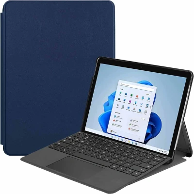 Afbeelding van iMoshion Tablet Hoes Geschikt voor Microsoft Surface Pro 8 Trifold Bookcase Donkerblauw