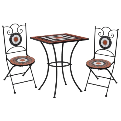 Afbeelding van 3 delige Bistroset mozaïek keramische tegel terracotta en wit