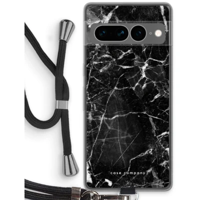 Afbeelding van Case Company® hoesje met Koord geschikt voor Google Pixel 7 Pro Zwart Marmer Telefoonhoesje Bescherming aan alle Kanten en Over de Schermrand