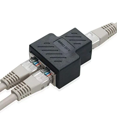 Afbeelding van COVVY vrouw naar splitter rj45 netwerk vrouwen voor 1 tot 2 poort Cat 5 / 6 LAN kabel dubbele connector adapter stekker (1 stuk, zwart)