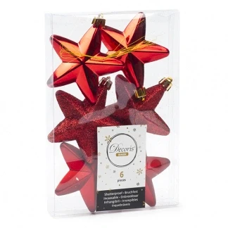 Afbeelding van Kerst ornamenten Sterren 6 stuks (Rood)