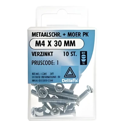 Afbeelding van Deltafix Metaalschroef verzinkt PK + Moer M4 x 30 mm 10 stuks