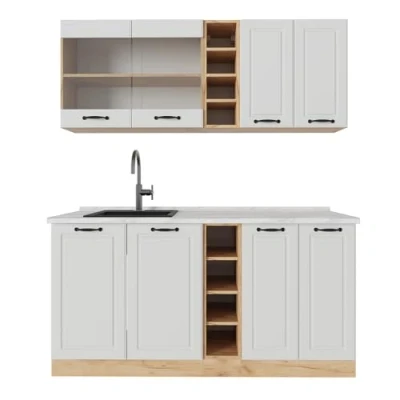 Afbeelding van Vicco Eenpersoonskeuken R Line, Wit landhuis/gouden eik, 160 cm , WB Marmer