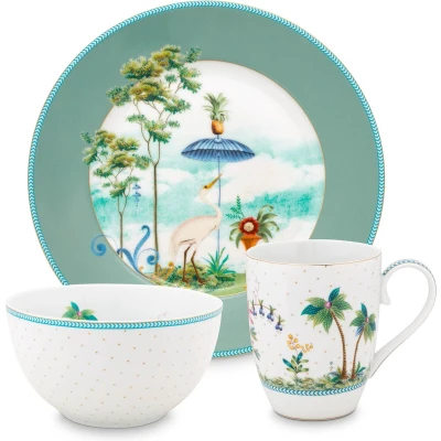 Afbeelding van Pip Studio Jolie ontbijtset wit ontbijtbord ⌀21cm kom ⌀15cm mok 350ml