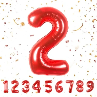 Afbeelding van Ballonnen verjaardag 2 jaar rood 101 cm ballon nummer verjaardagsdecoratie vliegen met helium