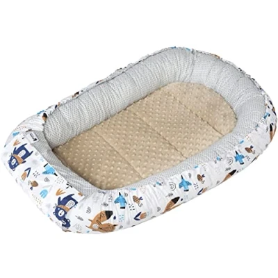 Image de Medi Partners Reducteur de Lit Bebe Réducteur Bébé 100x60x15cm Cocon et Naissance couffin Nid d&#039;ange bilatéral Cale 100% Coton Minky (Animals Boho avec Minky)