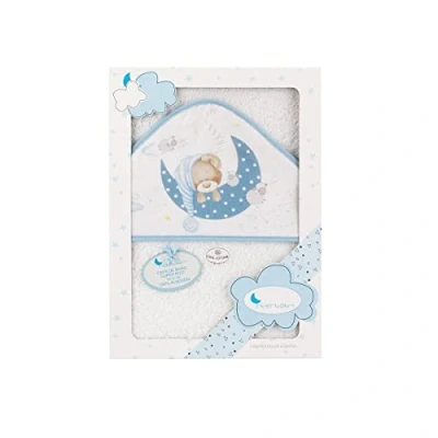 Afbeelding van Interbaby 01225 11 badjas, capuchon, Bear Sleeping, wit/blauw