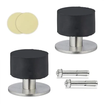 Afbeelding van Relaxdays deurstopper voor vloer of muur set van 2 deurbuffer rvs &amp; rubber laag