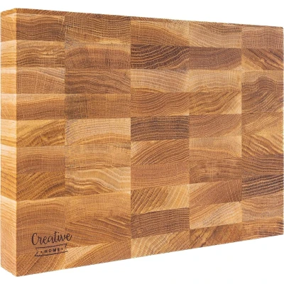 Afbeelding van Creative Home Eiken Snijplank 32 x 24 4 cm Natuurlijk Hout Groot Professioneel Slagersblok Omkeerbaar