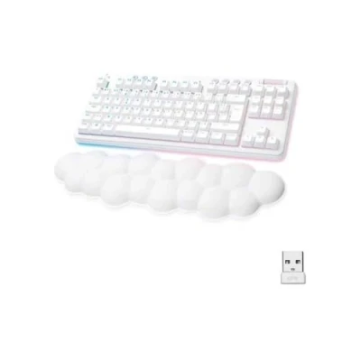Afbeelding van Logitech G 715 Mechanisch gamingtoetsenbord, draadloos, met RGB verlichting, Lightspeed, lineaire schakelaars (GX rood) en polssteun voor toetsenbord, compatibel pc Mac, Frans AZERTY, wit