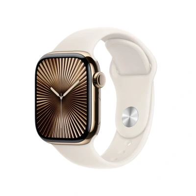 Afbeelding van Apple Watch Series 10 4G 42mm Titanium Goud Sportband M/L