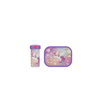 Afbeelding van Mepal lunchset (schoolbeker &amp; lunchbox) Campus 300 + 750 ml Broodtrommel en Drinkbeker voor kinderen Bento box Schoolbeker Unicorn Glow