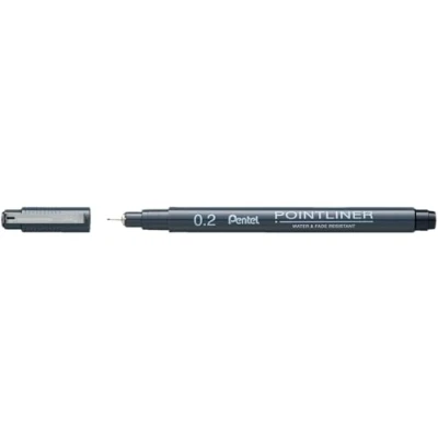 Afbeelding van Pentel Pointliner S20P 2A Fineliner, zwart, waterdicht en lichtbestendig, 0,2 mm