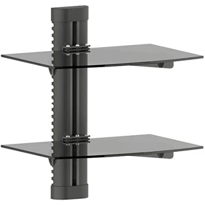 Afbeelding van deleyCON multimedia glazen wandrek voor dvd, Blu Ray speler, hifi ontvanger, gameconsoles, wandhouder, plank, 2 veiligheidsglazen