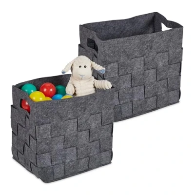 Afbeelding van Relaxdays vilten opbergmand set van 2 opvouwbaar 30x30x24 cm stof handgrepen grijs