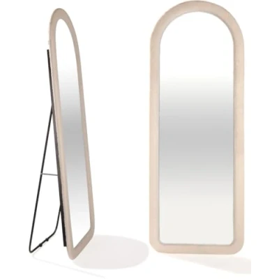 Afbeelding van SensaHome Gestoffeerde Staande Spiegel Oval Passpiegel Suede Velvet 60x160 Teddy White