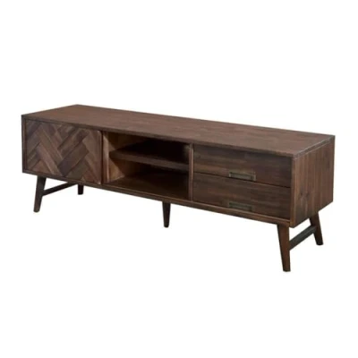 Afbeelding van TV meubel Visgraat 165x45x55cm Donkerbruin Acaciahout Ashton Design