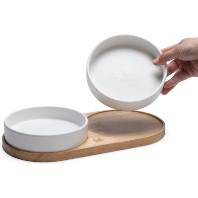 Afbeelding van Designed by Lotte Dinerset Lojs Voerbak Kat Keramiek Wit 2x 400 ml