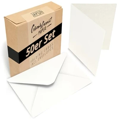 Afbeelding van Japun Set van 50 blanco vouwkaarten inclusief enveloppen, papieren kaarten om te ontwerpen, beschrijven of afdrukken DIN A6 / C6 wit