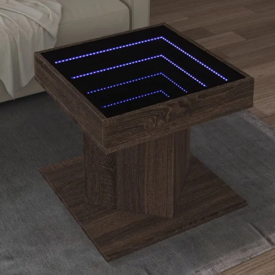 Afbeelding van Salontafel met LED 50x50x45 cm bewerkt hout bruin eikenkleurig