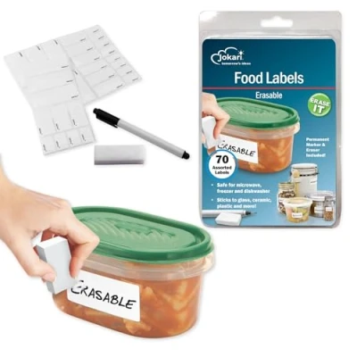 Afbeelding van Jokari 47826 Starterset, uitwisbare voedseletiketten met 70 verschillende etiketten, gum en pen, wit