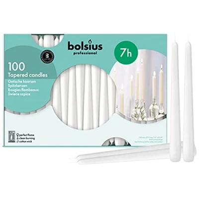 Afbeelding van Bolsius 103400335502 conische kaarsen, 25,4 cm, wit, 100 stuks
