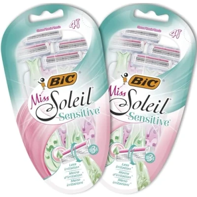 Afbeelding van BIC Miss Soleil Sensitive Wegwerpscheermesjes voor dames, verschillende kleuren, 2 blisterverpakkingen van 4