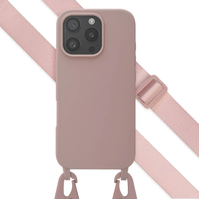 Afbeelding van Selencia hoesje Geschikt voor iPhone 16 Pro met koord Siliconen afneembaar roze