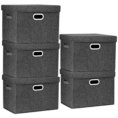 Afbeelding van opbergdozen met deksel, groot, deksel voor kledingkast, kinderkamer, de organisatie van huis en kantoor, 5 stuks, zwart