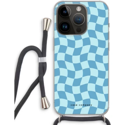 Afbeelding van Case Company® hoesje met Koord geschikt voor iPhone 14 Pro Grid Blauw Telefoonhoesje Zwart Extra Bescherming aan alle Kanten en Over de Schermrand