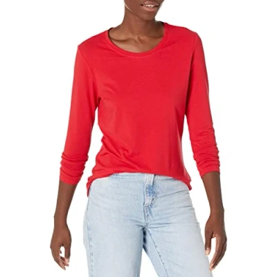 Image de Amazon Essentials T Shirt Col Rond à Manches Longues Coupe Classique (Grandes Tailles Disponibles) Women&#039;s, Rouge Cerise, L