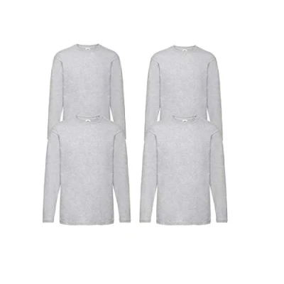 Afbeelding van Fruit of the Loom Set van 4 T shirts met lange mouwen, kleuren naar keuze, grijs.