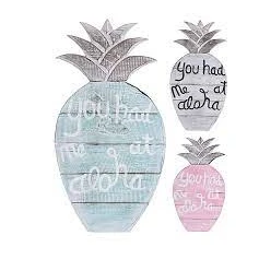Afbeelding van Ananas hout 50x30x3 cm wit