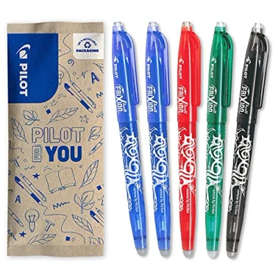 Afbeelding van PILOT 5 Frixion Ball uitwisbare gelinkt navulbare en ergonomische rollerbalpen 2 blauw, 1 rood, zwart, groen fijne punt