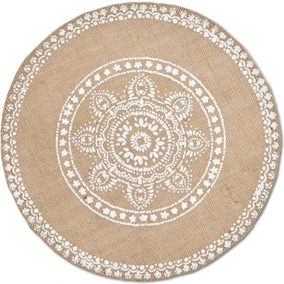 Afbeelding van Zeller placemats met mandala print 1x jute look stof rond D38 cm