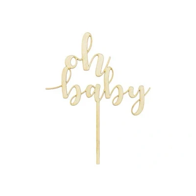Afbeelding van PartyDeco Oh Baby houten decoratie, 17 cm, voor babyshower, verjaardag, geslacht