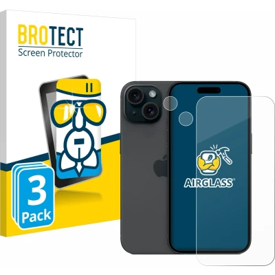 Afbeelding van BROTECT Screenprotector voor Apple iPhone 15 (Voor+Camera) Folie Beschermfolie Beschermglas transparant (3 Stuks)