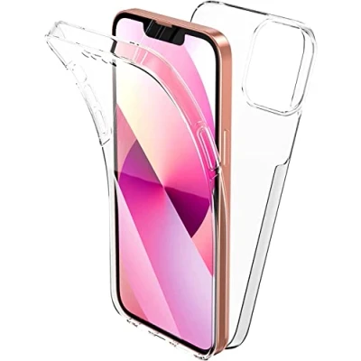 Afbeelding van Beschermhoes voor iPhone 15, siliconen, transparant, schokbestendig, dubbelzijdig, 360 graden, en achter