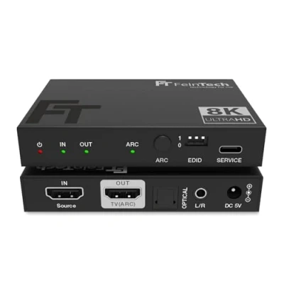 Afbeelding van FeinTech AX210 HDMI 2.1 4K 120Hz 8K VRR ALLM audio extractor, naar + (optische Toslink 5.1 stereo AUX), CEC poort en ARC ondersteuning van TV audiosysteem