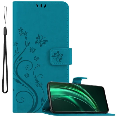 Afbeelding van Cadorabo Hoesje geschikt voor Realme 13 in BLOEMEN BLAUW Beschermhoes bloemmotief met magnetische sluiting, standfunctie en kaartsleuven Book Case Cover Etui