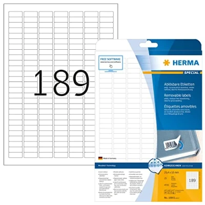 Afbeelding van Herma 10001 herverwijderbare etiketten, 25,4 x 10 A4, 4725 stuks, wit