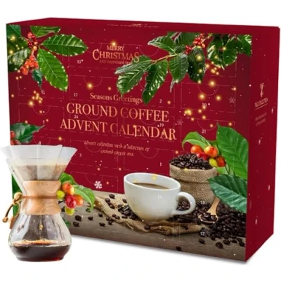 Afbeelding van Adventskalender 2023 24 Premium Gourmetkoffie Gemalen koffiebonen Diverse smaken Kerstkalender Cadeau Voor koffieliefhebbers mannen en vrouwen