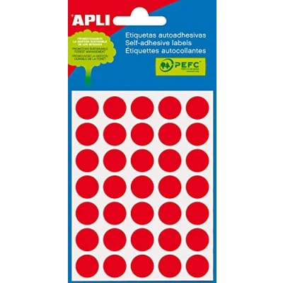 Afbeelding van Apli Ronde Etiketten In Etui Diameter 13 Mm, Rood, 175 Stuks, 35 Per Blad (2057) Etiket