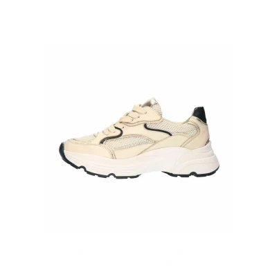 Afbeelding van Sacha Dames Beige leren sneakers met gouden details Maat 36