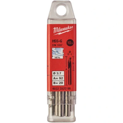 Afbeelding van MILWAUKEE 4932352206 HSS G metaalboor kort DIN 1897 3,70x52mm (10 st.)